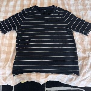 Who What Wear Black Short Sleeve Striped Top